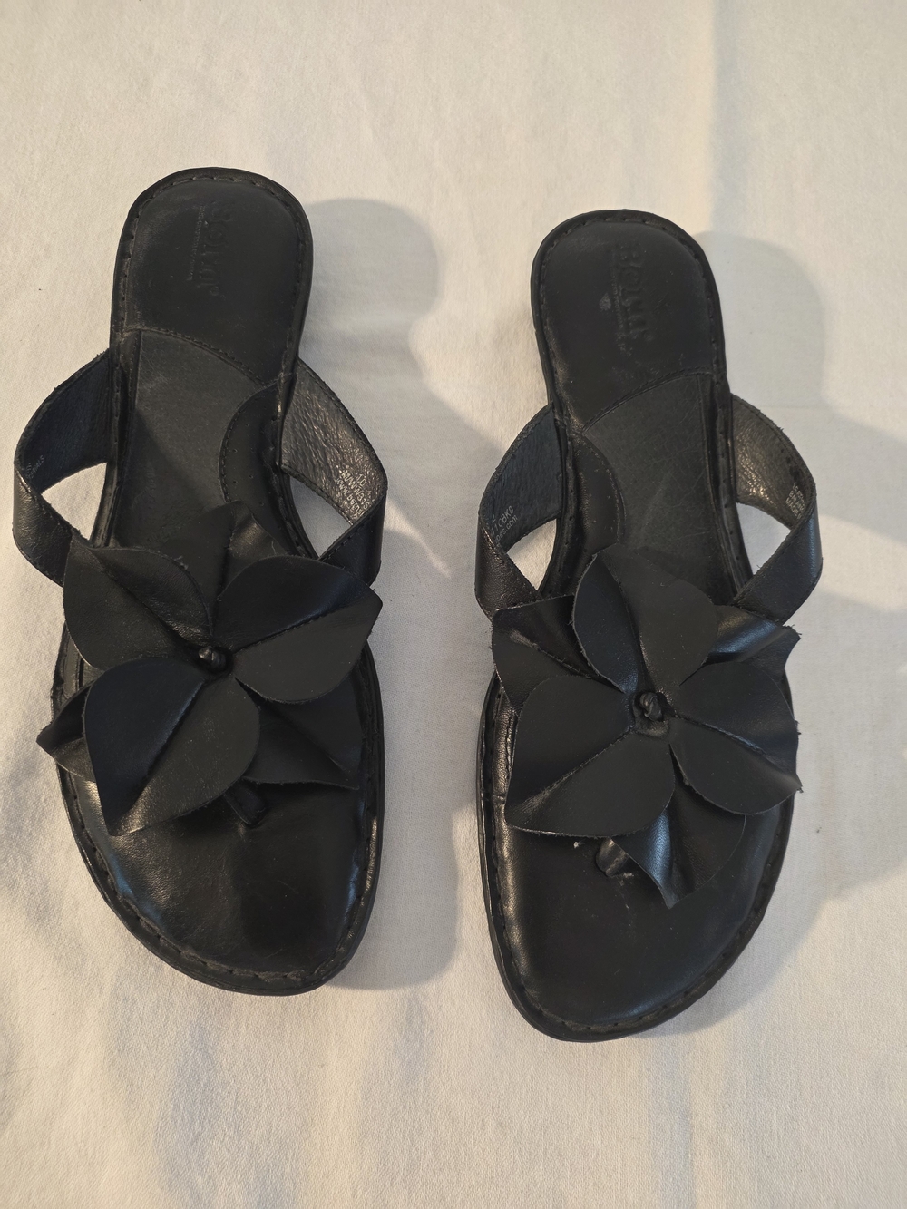 Born Black Leather Floral Slide Sandals - Women's